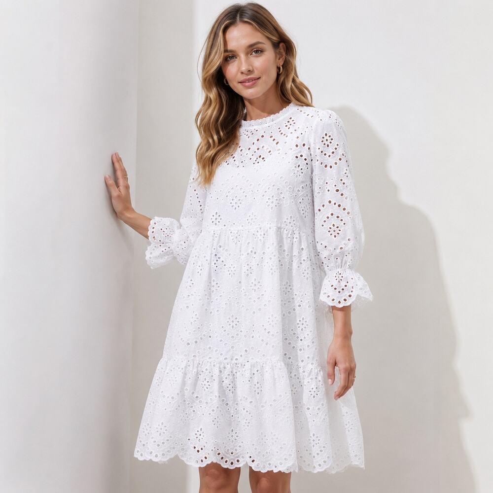 Banana Republic White Eyelet Dress Women's Size Small Coastal Grandmother Cotton